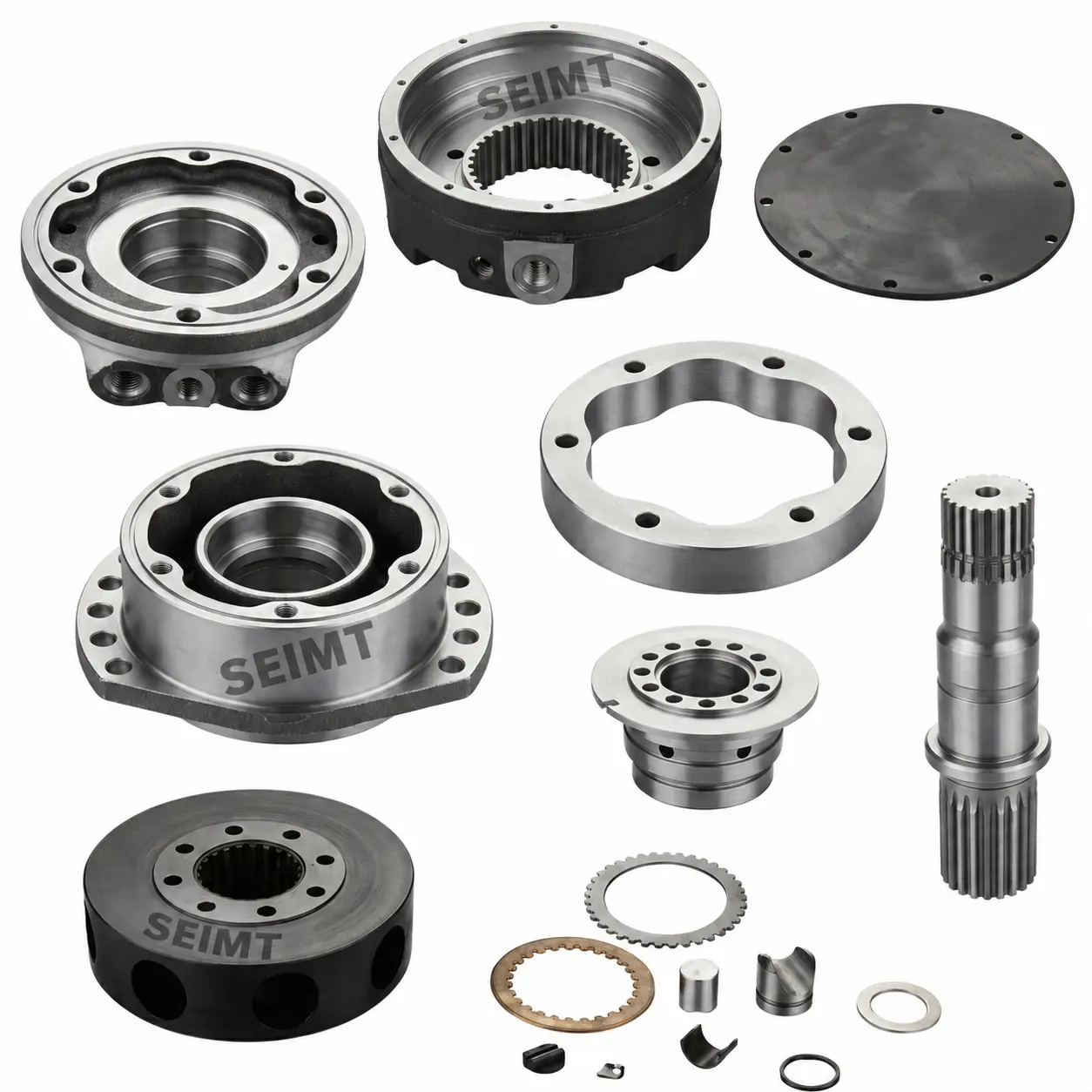 Aftermarket hydraulic motor spare parts for Poclain MS02 / MSE02, including housings, shaft and internal components