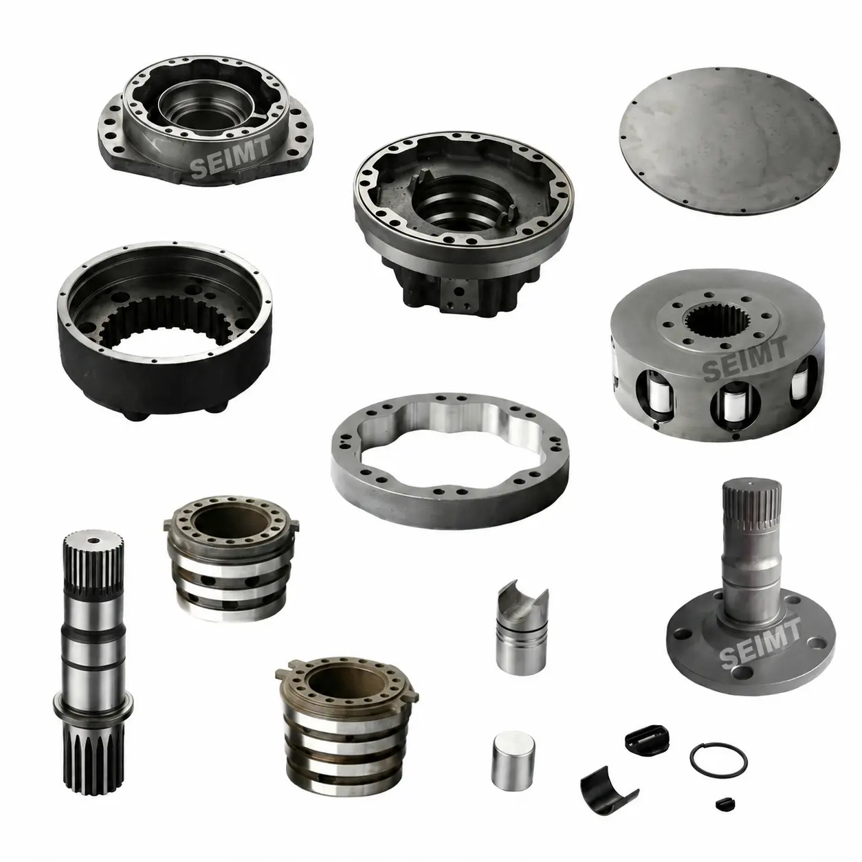 Aftermarket hydraulic motor spare parts for Poclain MS08 / MSE08, including housings, shaft and internal components