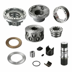 Aftermarket hydraulic motor spare parts for Poclain MS50, including housings, shaft and internal components