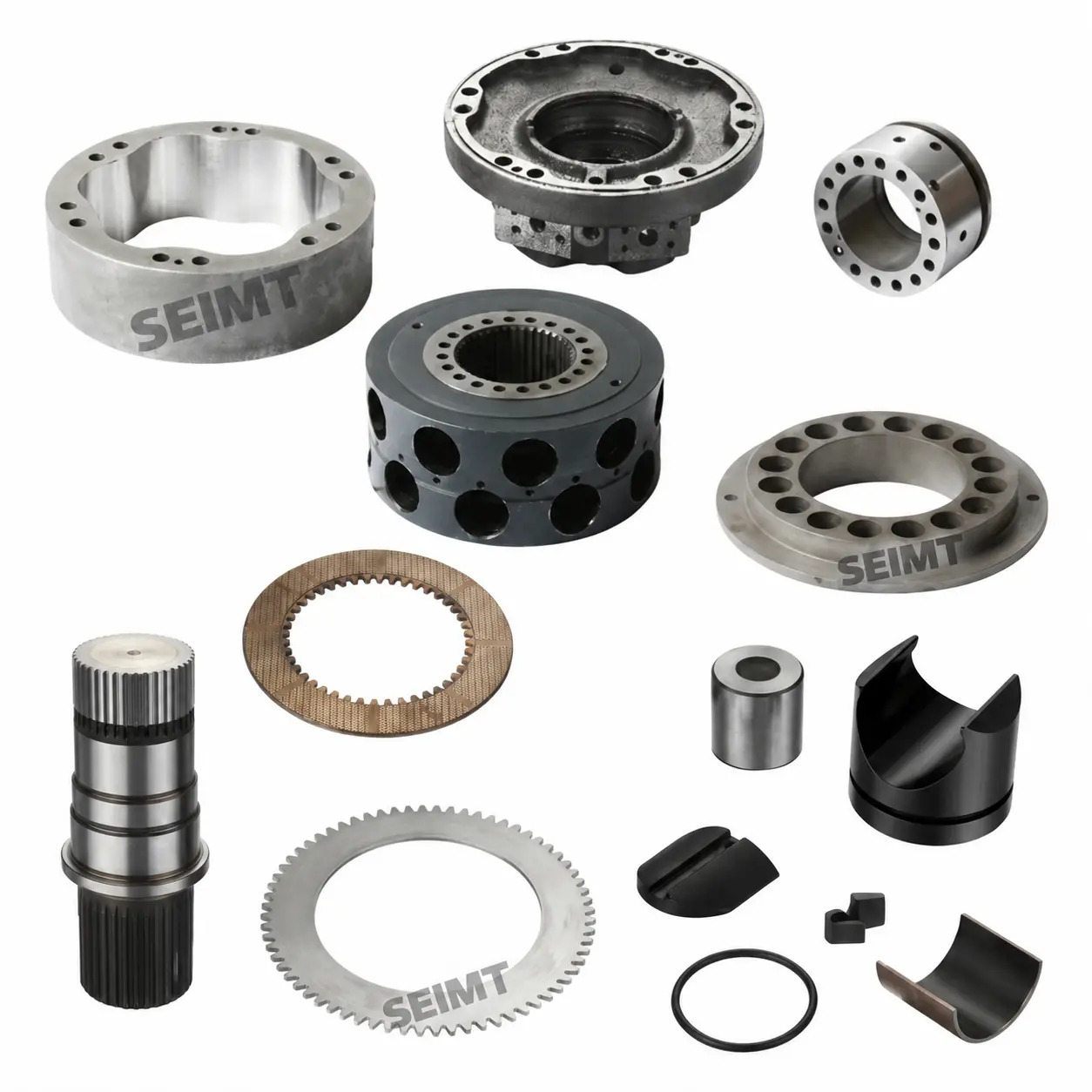 Aftermarket hydraulic motor spare parts for Poclain MS83, including housings, shaft and internal components